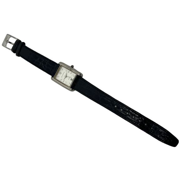 Vintage Jaclyn Smith Classic Square Face Watch Black Leather Band Silver Case - Picture 2 of 7